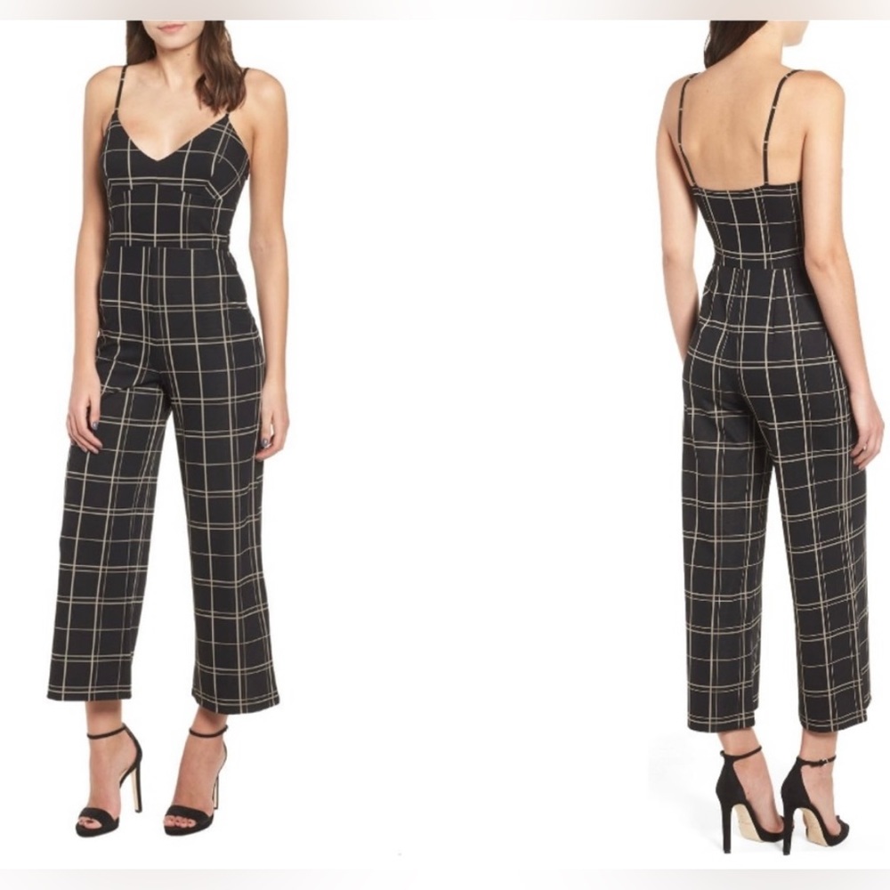 Leith XXS Black & Tan plaid JumpSuit V-Neck Sleeveless W/ Side Zipper - Picture 8 of 8
